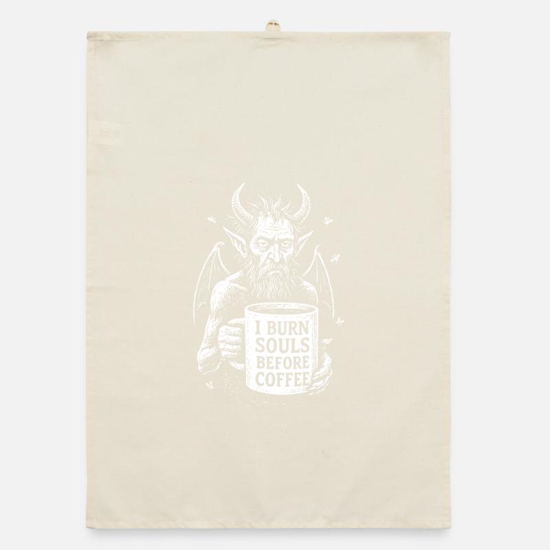 Teufel mit Kaffeebecher I Burn Souls Before Coffee Organic Geschirrtuch