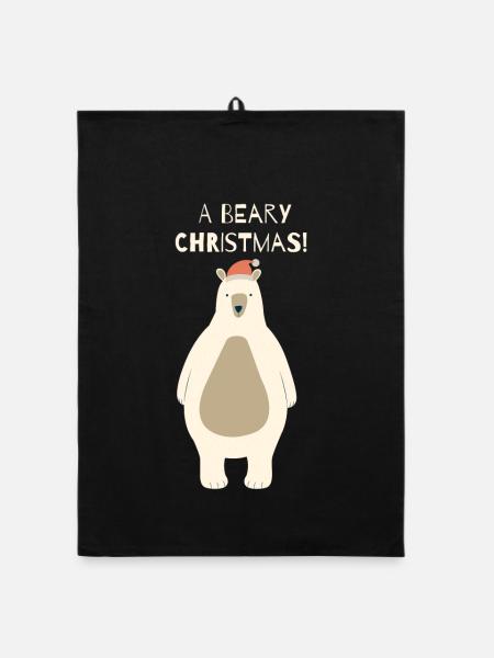 Ours de Noël Beary avec le Père Noël - Torchon bio - noir - Devant