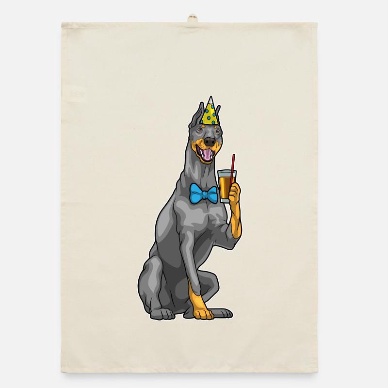 Doberman Birthday Party Hat Organic dish towel