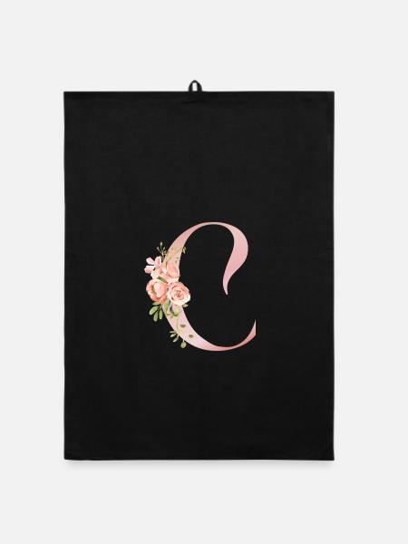 Q Blumenaquarell und Band - Organic Geschirrtuch - Schwarz - Vorne