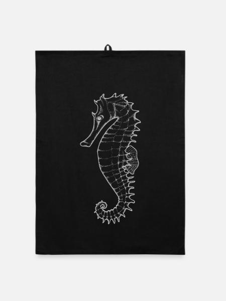Seahorse Silhouette - Organic dish towel - black - Front