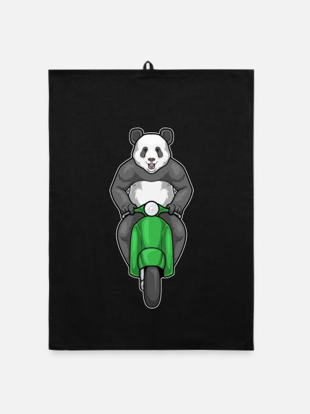Panda Motorroller - Organic Geschirrtuch - Schwarz
