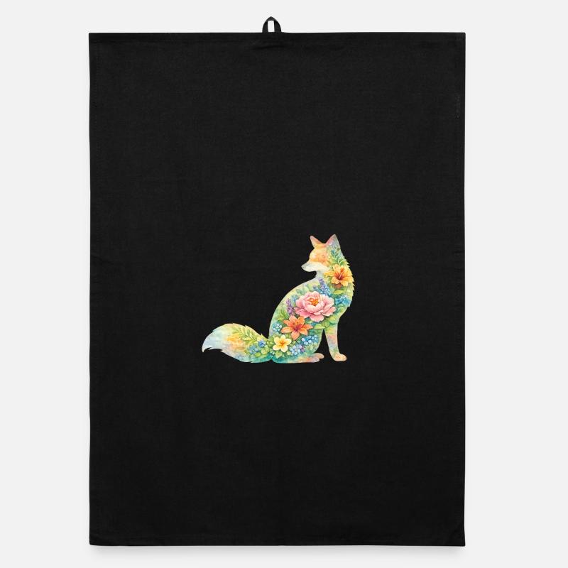 Fuchs Aquarell Silhouette Blumen Organic Geschirrtuch