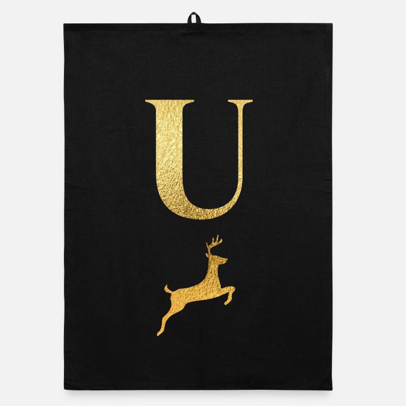 Letter u golden deer - gift idea Organic dish towel