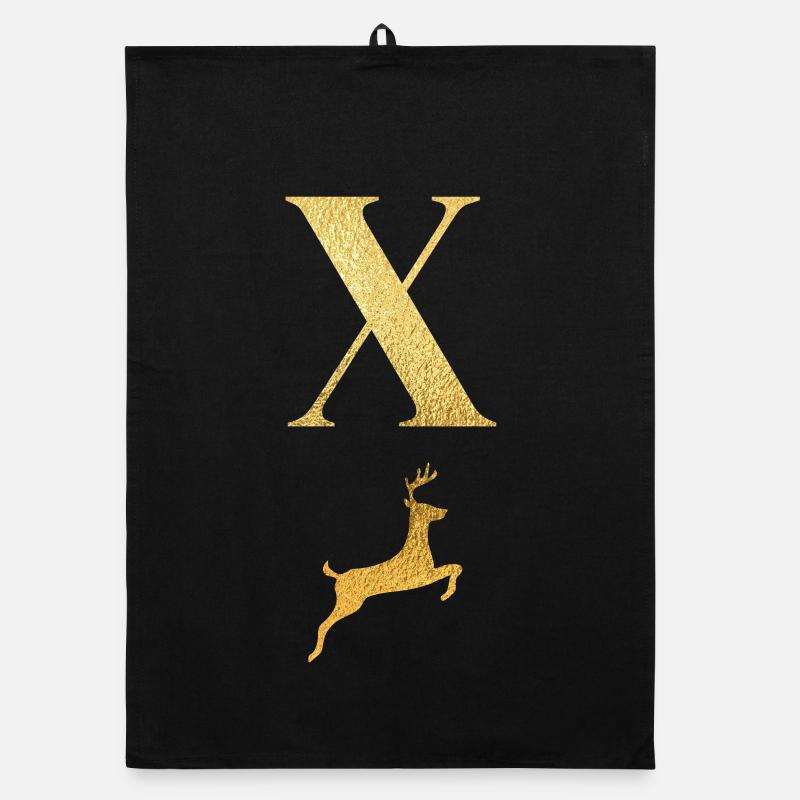 Buchstabe x Goldener Hirsch - Geschenkidee Organic Geschirrtuch