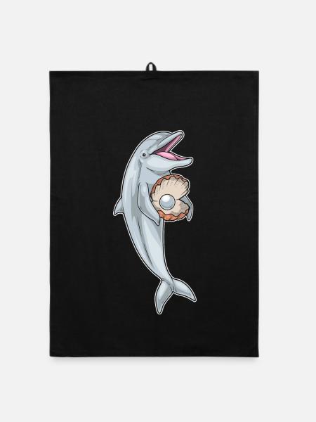 Delfin Perle - Organic Geschirrtuch - Schwarz - Vorne