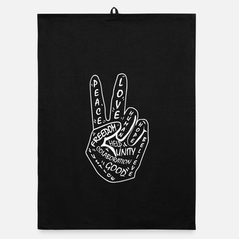 Peace, Love, Peace. Peace Sign 2 Fingers Organic dish towel