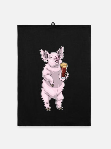 Schwein Bier - Organic Geschirrtuch - Schwarz - Vorne