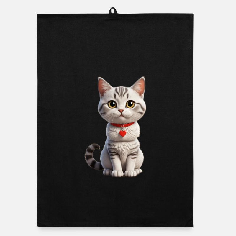 Chat de dessin animé / chat de dessin animé - Torchon bio - noir