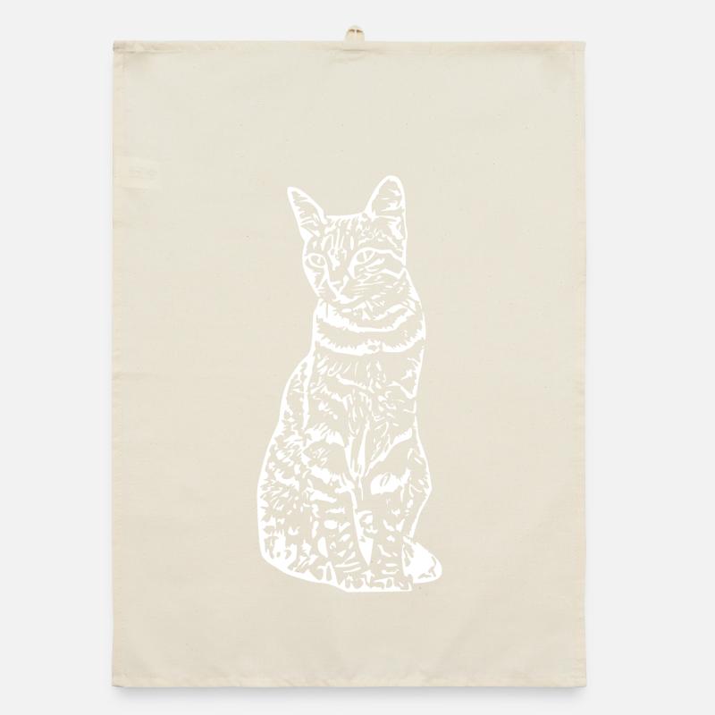 Chat White Silhouette Cadeau Cat Lover Torchon bio
