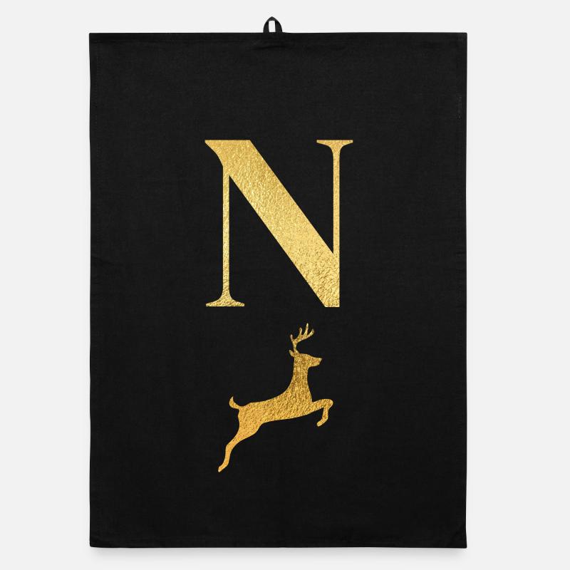Buchstabe n Goldener Hirsch - Geschenkidee Organic Geschirrtuch