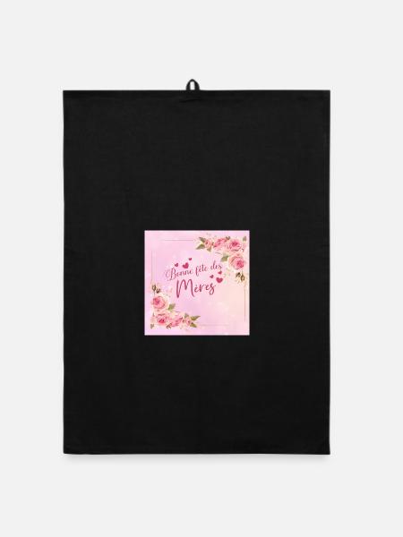 Bonne fête des Mères Roses Rosées - Torchon bio - noir - Devant