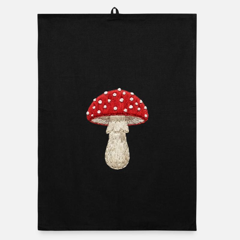 Rouge champignon blanc dans un aspect brodé (imprimé) Torchon bio