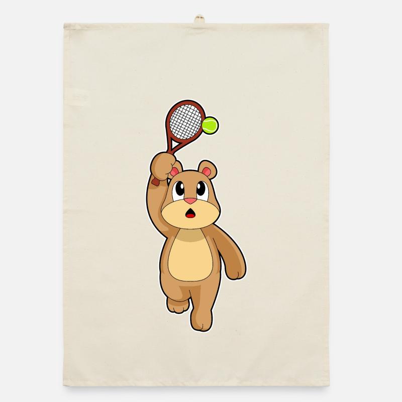 Bear Tennis Racket Organic dish towel