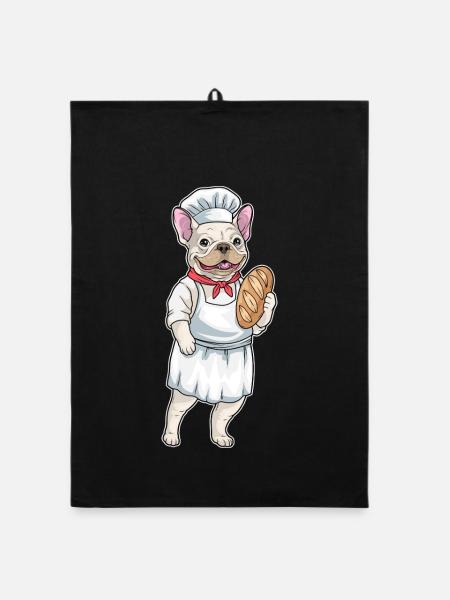 Französische Bulldogge Bäcker Brot Backen - Organic Geschirrtuch - Schwarz - Vorne