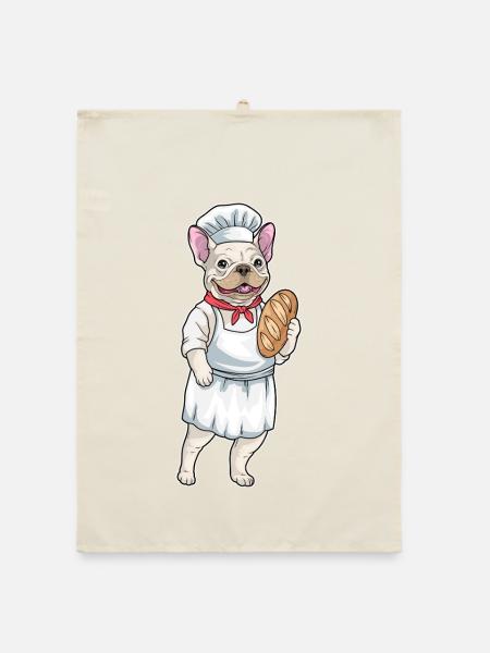 Französische Bulldogge Bäcker Brot Backen - Organic Geschirrtuch - Natur - Vorne