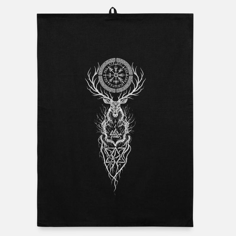 Mystischer Hirsch Vegvisir - Wikinger Runen Kompas Organic Geschirrtuch
