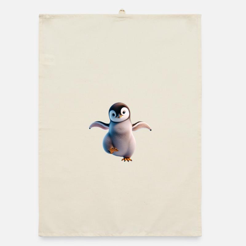 A happily dancing penguin Organic dish towel