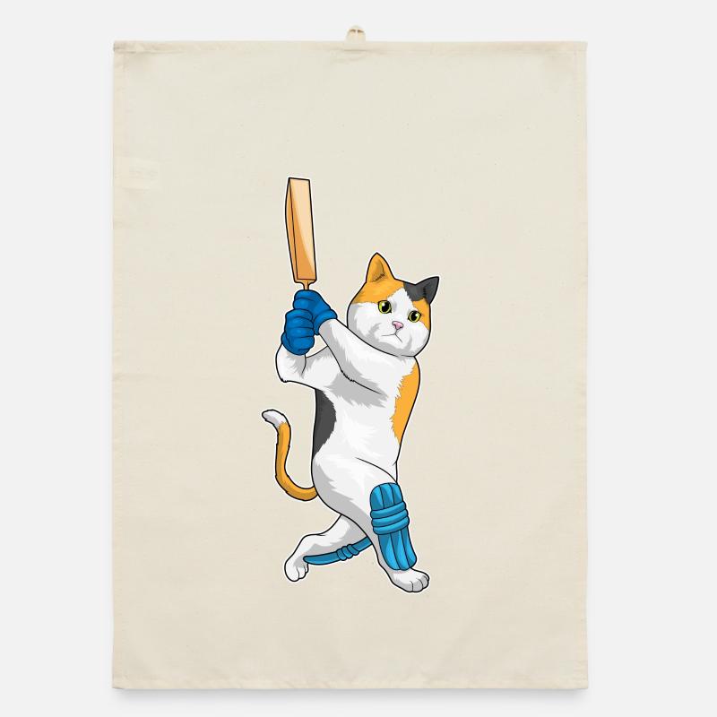 Katze Cricket Cricketschläger Organic Geschirrtuch