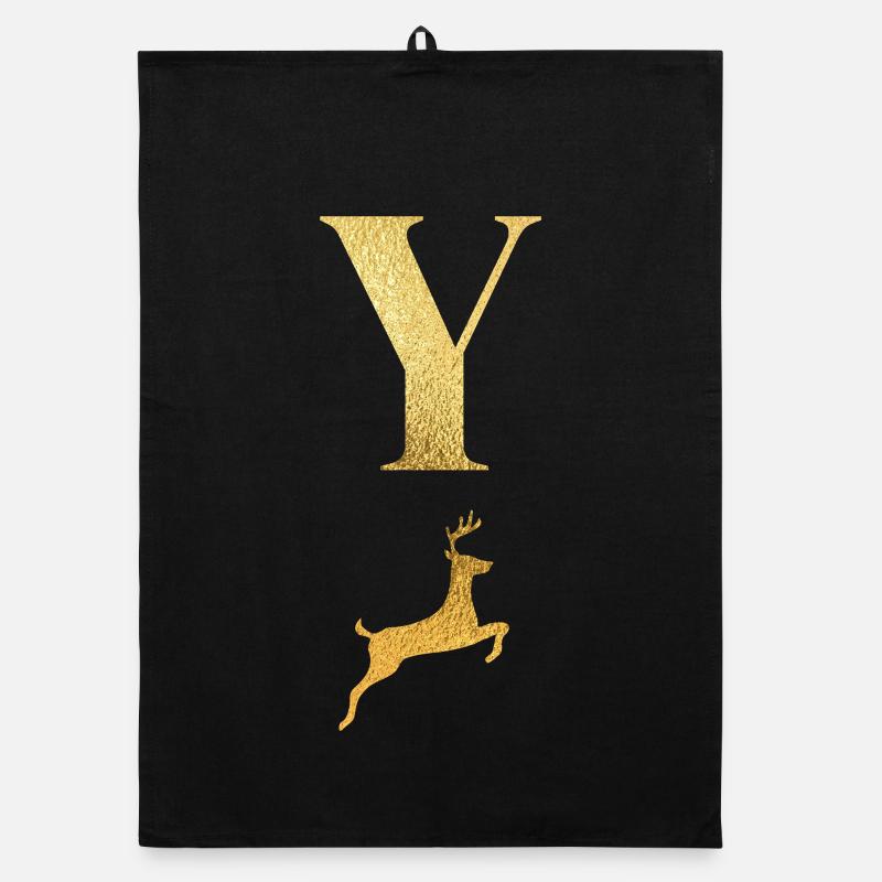 Letter and Golden Deer - Gift Idea Organic dish towel