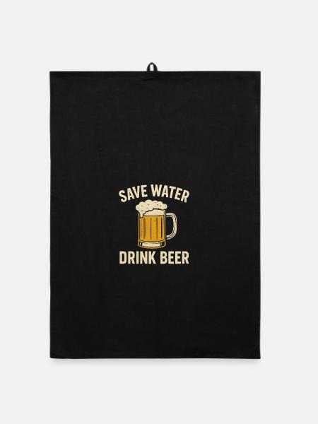 Wasser sparen Bier trinken - Organic Geschirrtuch - Schwarz - Vorne