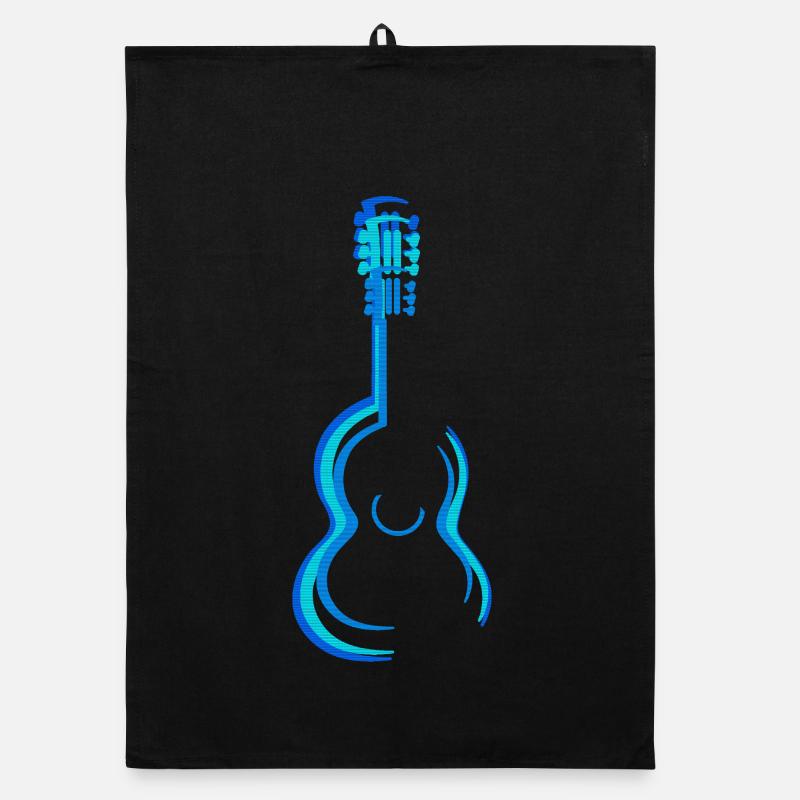 Blue Acoustic Classical Guitar Graphics - Organic dish towel - black