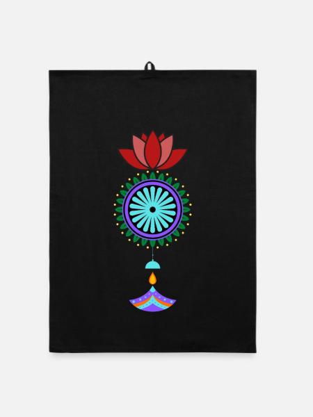 Blühender Mandala Hänger - Organic Geschirrtuch - Schwarz - Vorne