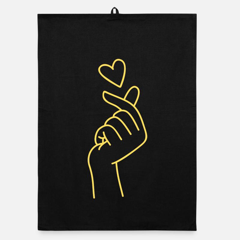 Signe de la main en forme de cœur d’or Torchon bio