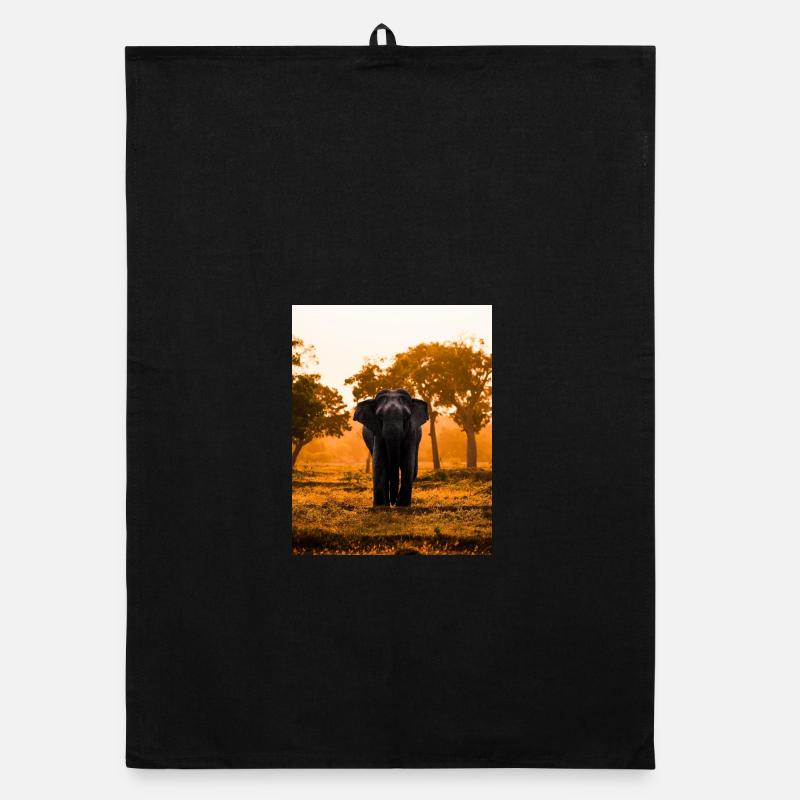 éléphant-arbre-coucher de soleil-lever de soleil Torchon bio