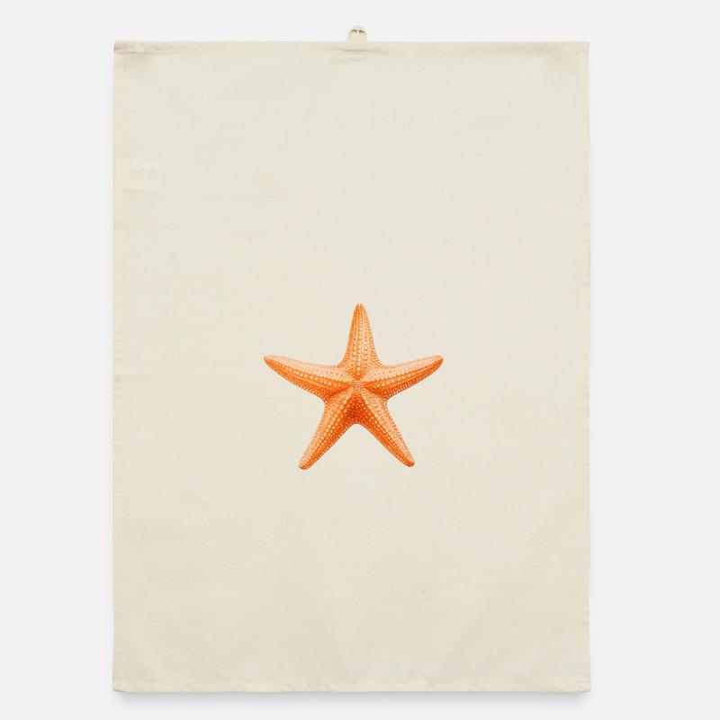 Orange Starfish Beach Design Organic dish towel