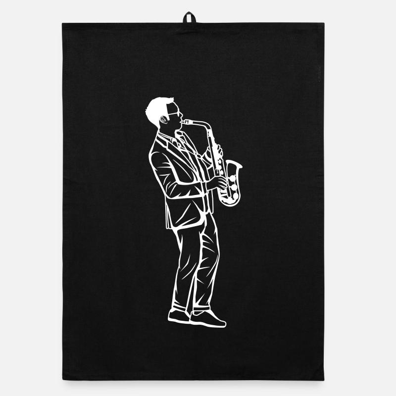 Saxophone Boy Drawing Organic dish towel