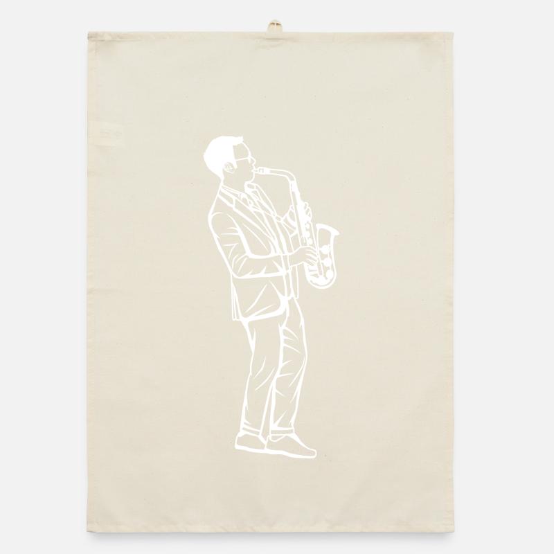 Saxophone Boy Drawing Organic dish towel