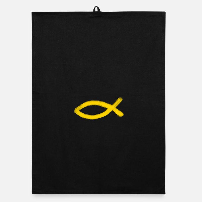 yellow Jesus fish fish Ichthys fish Organic dish towel