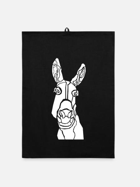 Donkey Schwarz-Weiß Online-Grafik - Organic Geschirrtuch - Schwarz - Vorne