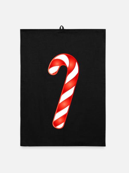 Rot weiße Zuckerstange zu Weihnachten  - Organic Geschirrtuch - Schwarz - Vorne
