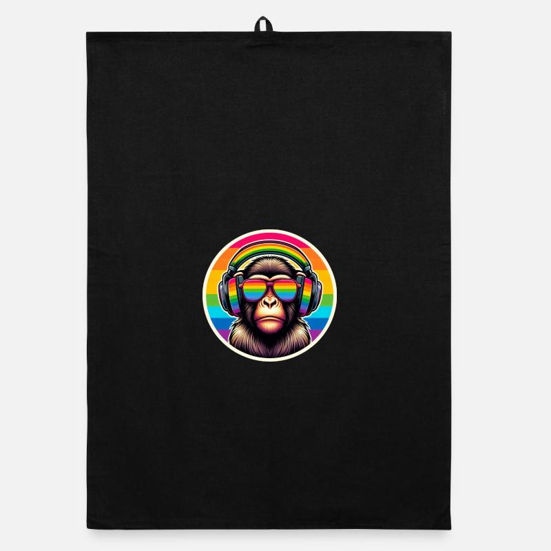Affe Kopfhörer Brille Regenbogen bunt Organic Geschirrtuch