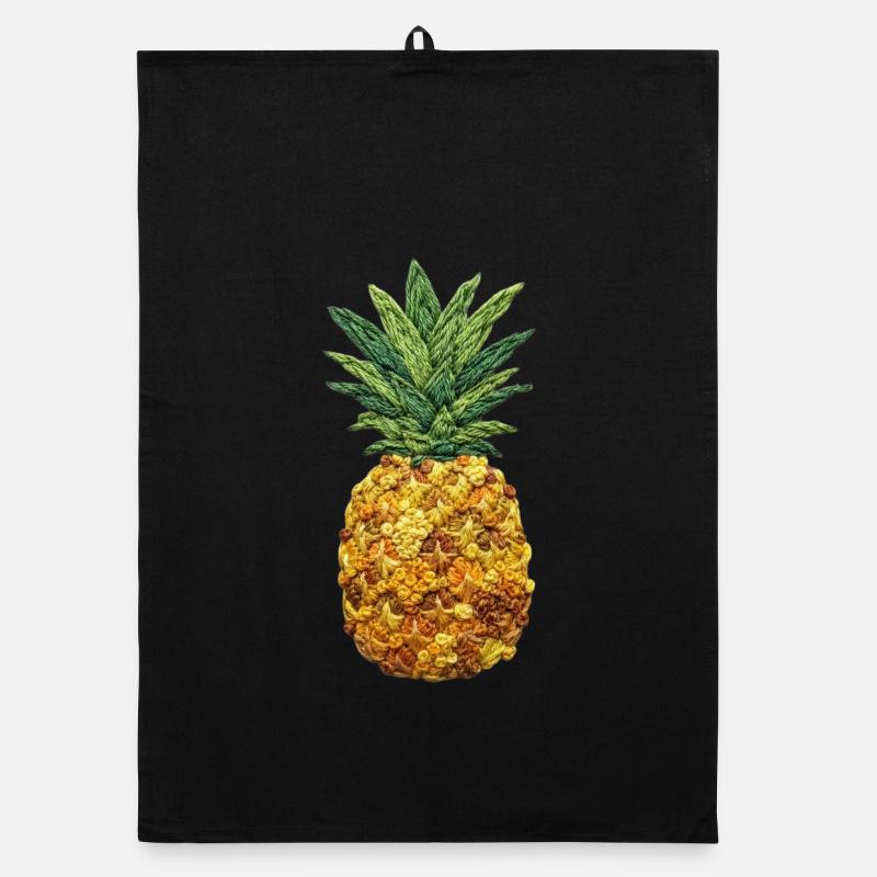 Embroidered pineapple tropical fruit design (printed) Organic dish towel
