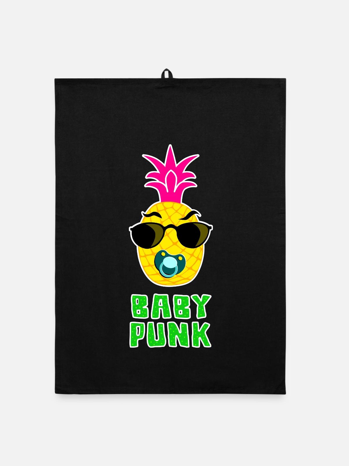 Bébé Punk Ananas cool - Torchon bio - noir - Devant
