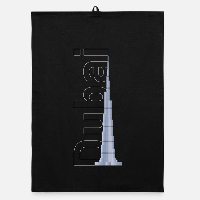 Silhouette de Dubaï – Burj Khalifa - Torchon bio - noir