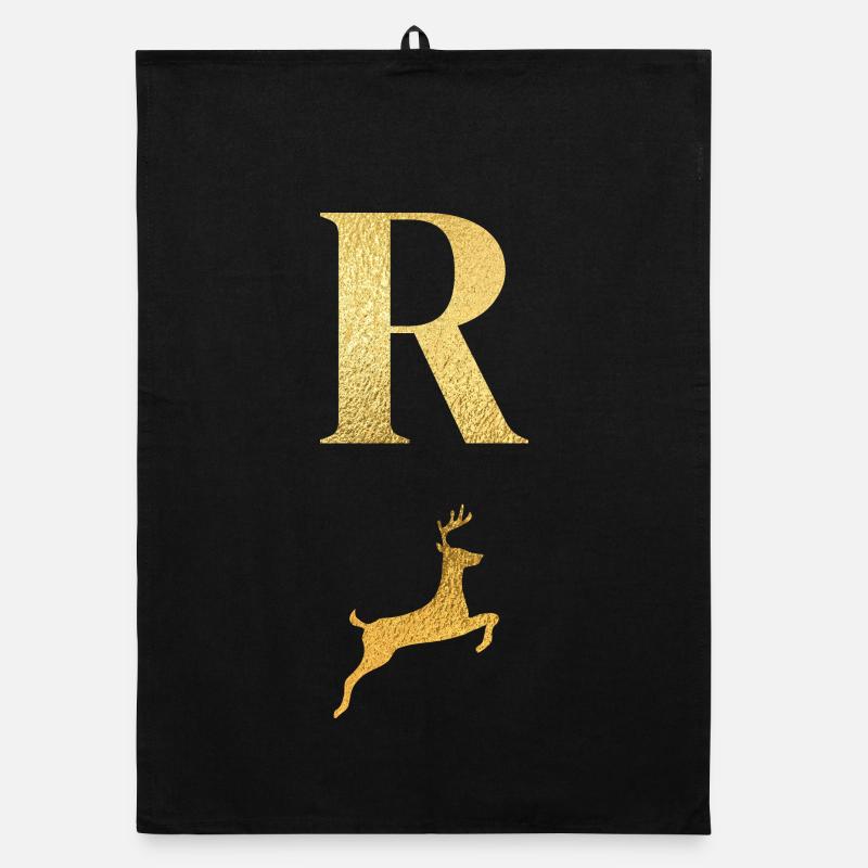 Lettre r cerf doré - idée cadeau Torchon bio