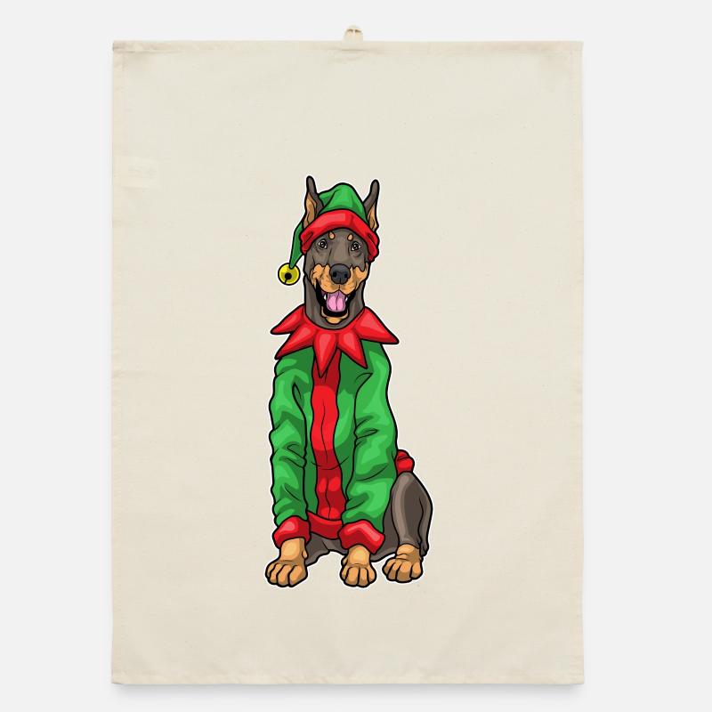 Doberman Lutins de Noël Torchon bio
