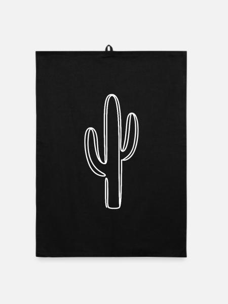 Art en traits de cactus blanc - Torchon bio - noir - Devant