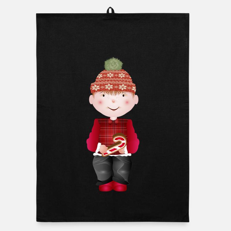 petit garçon avec un chapeau à pompon et une canne à sucre Torchon bio