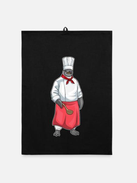 Pinguin Koch Kochlöffel Kochen - Organic Geschirrtuch - Schwarz - Vorne