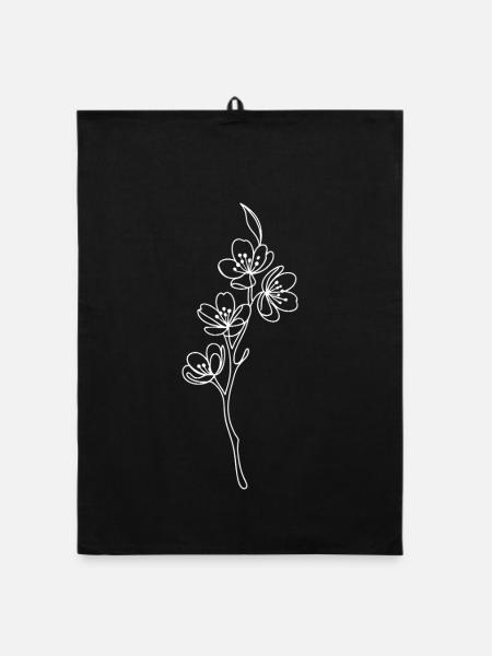 Floral line bloom - Organic dish towel - black - Front