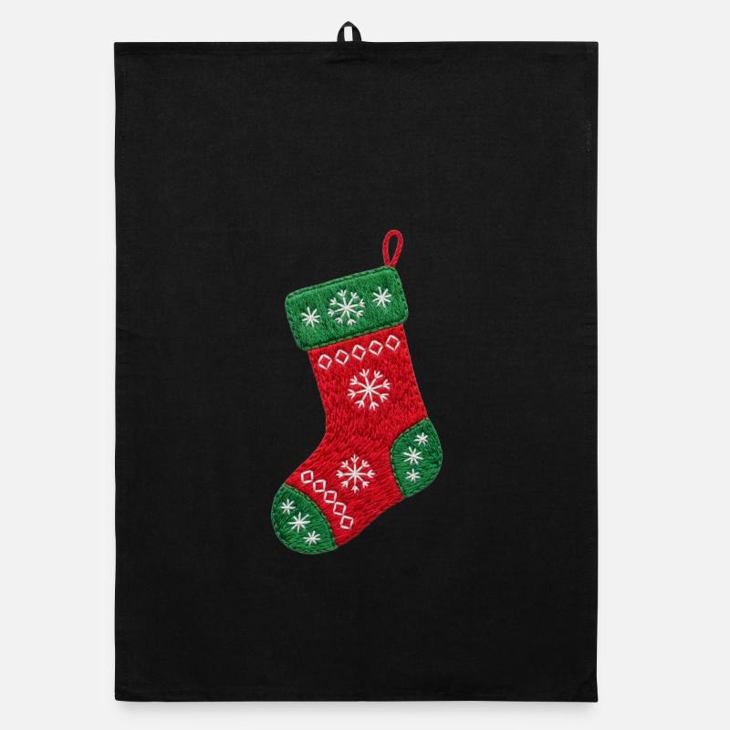 Chaussette de Noël brodée - Noël douillet (imprimé) Torchon bio
