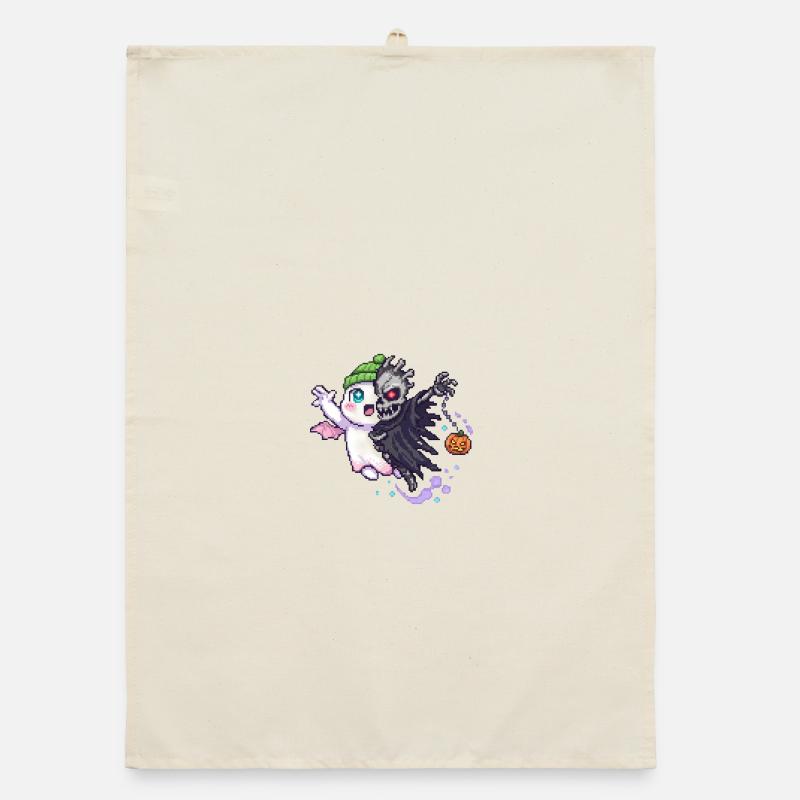 Kawaii & Horror Split Design Pixel Art Organic dish towel