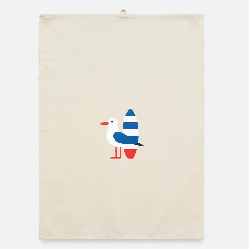 Seagull with surfboard Organic dish towel