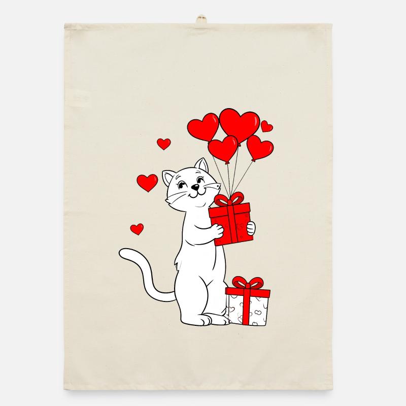 Chat à la Saint-Valentin Torchon bio