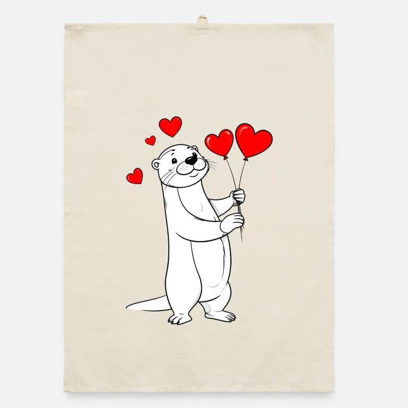 Otter on Valentine's Day Organic dish towel